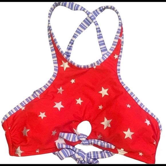 M NEW California Waves CA USA Flag Stars Bikini Top High Neck Americana NWOT - Picture 3 of 5